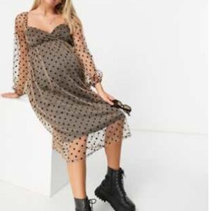 ASOS Long Sleeve Dress with Black Dots. Can be plus size use.